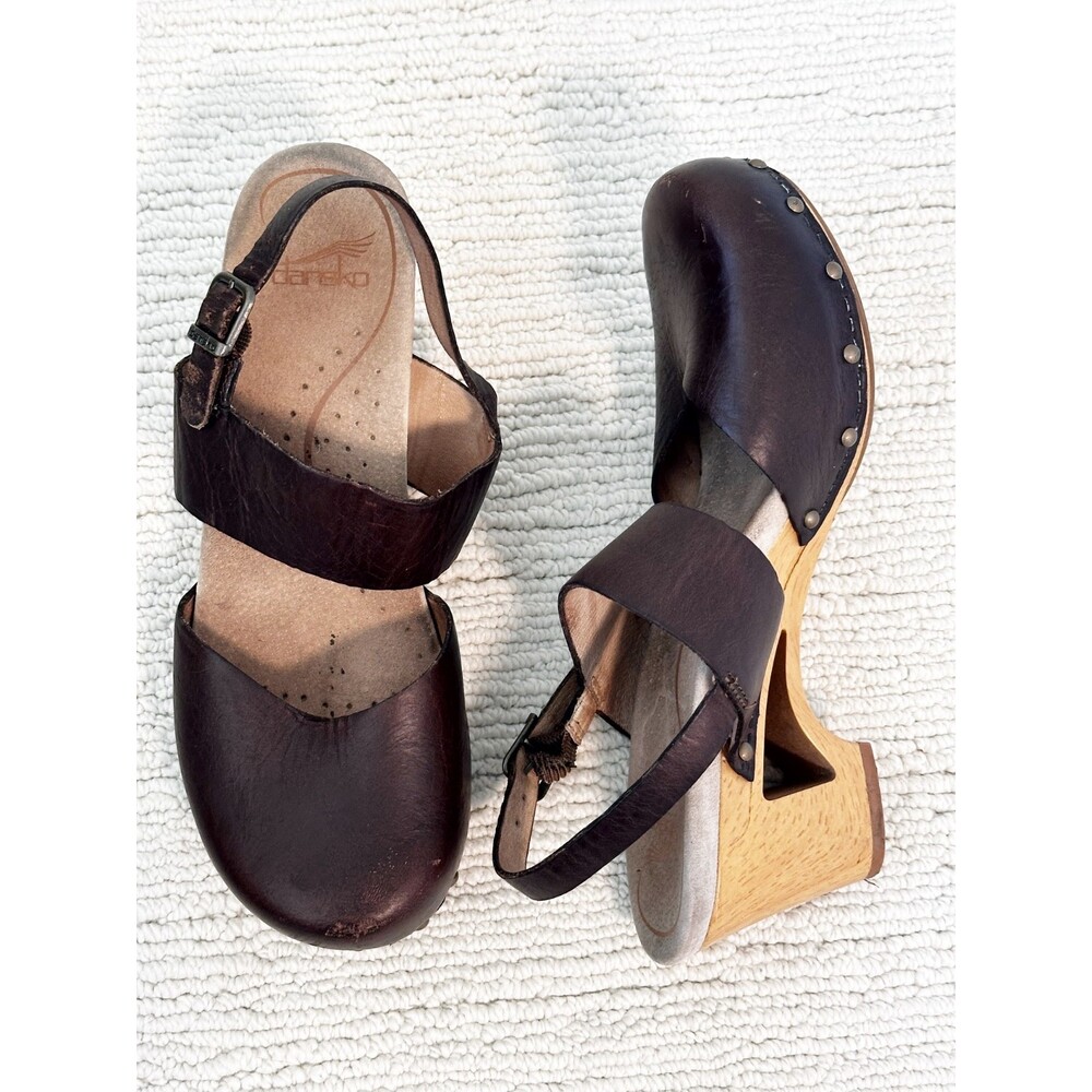 DANSKO Thea Clogs Women’s 39 Brown Mary Jane Slingback Leather Granolagirl 70’s